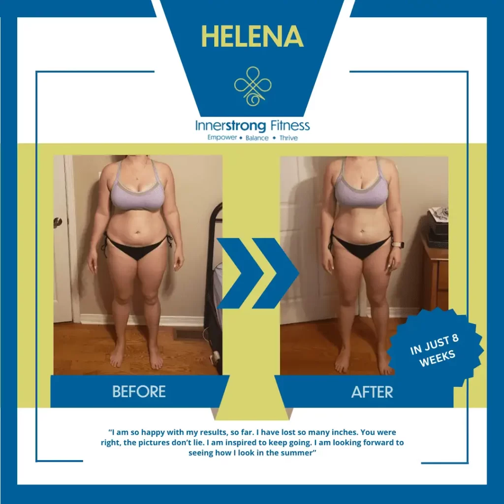 Helena posing in a gym setting