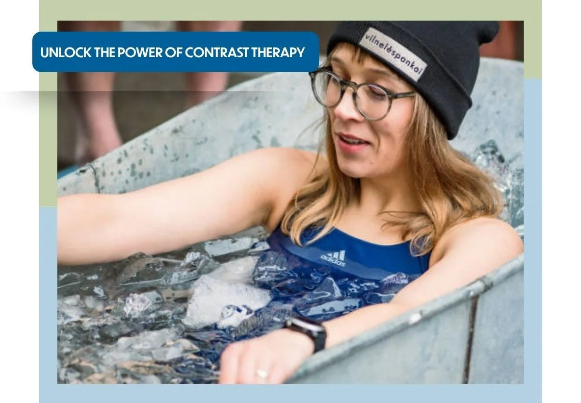 Athlete stepping into ice bath after sauna session.